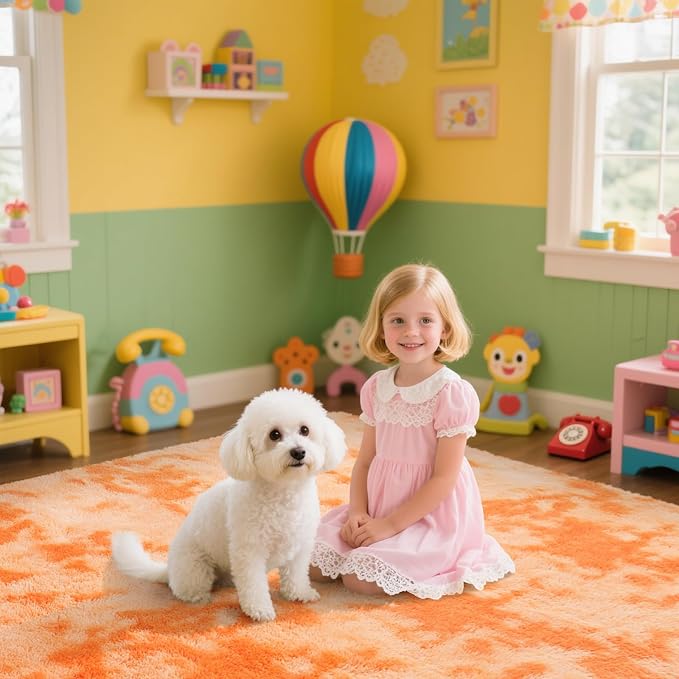 Mottling Orange Fluffy Rug Shaggy Area Rug, 5x8 Area Rugs - Image 5