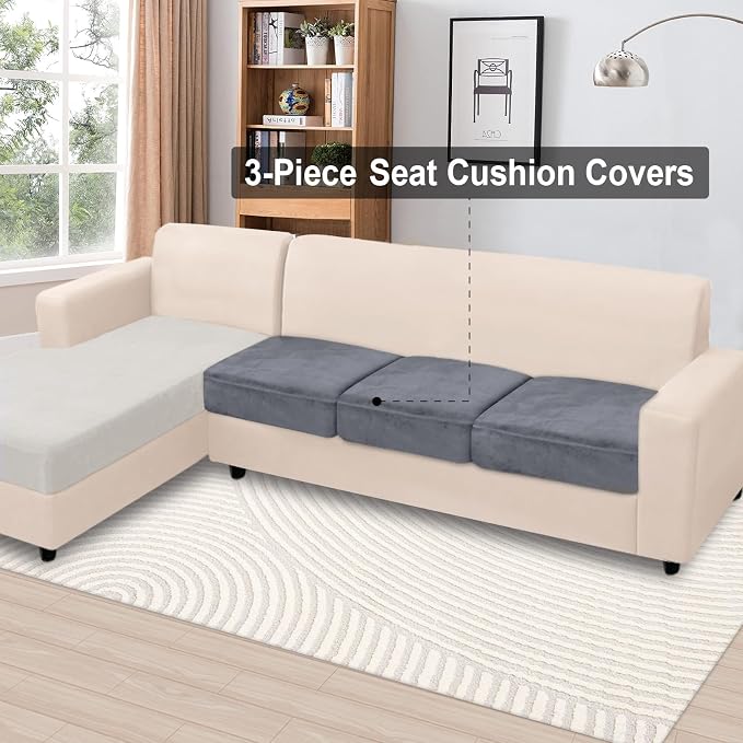 NAISI Couch Cushion Covers 3 Pieces Velvet Stretch Sofa Seat Covers or Backrest - Image 2