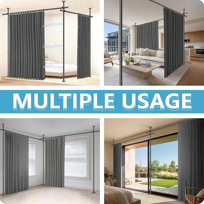 Jilron No-Drill Room Divider Curtains Set: Includes 106" W x 96" L Grey Curtain - Image 4