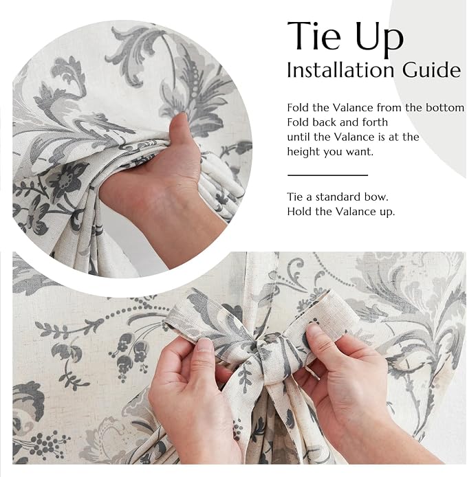 jinchan Tie Up Valance Curtain Floral Linen Gray - Image 5