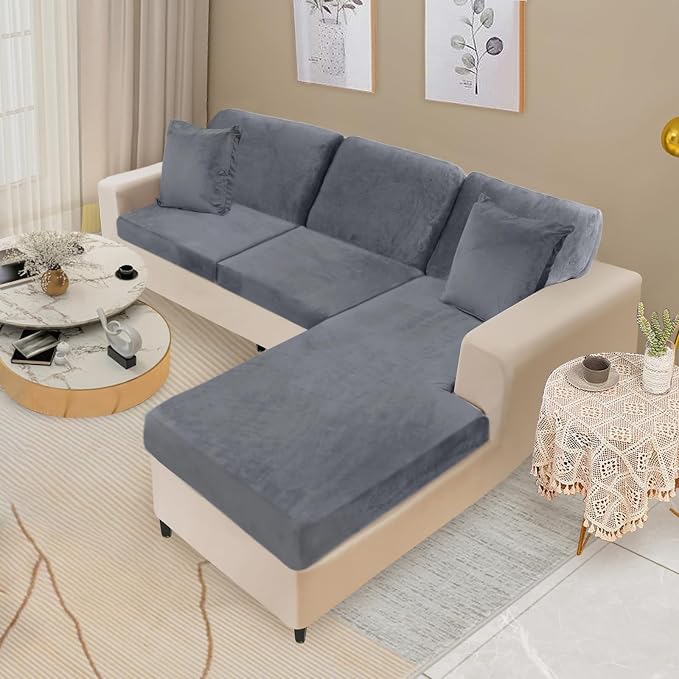 NAISI Sectional Couch Covers 6 Pieces Velvet Couch Cushion Covers L Shape Soft - Image 2