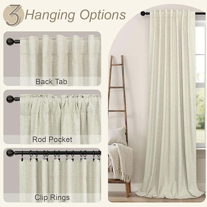 Cream Beige Blackout Curtains 90 Inches Long Thick Linen Patio Curtains - Image 6