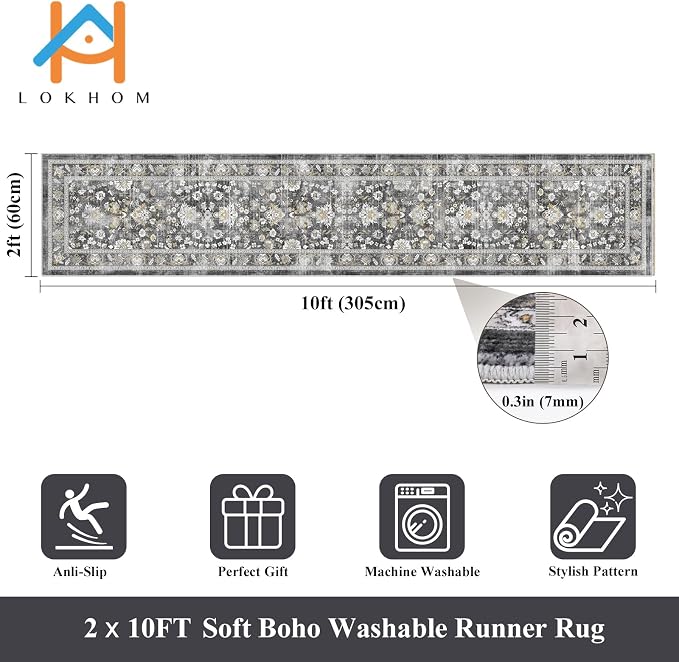 LOKHOM Washable Runner Rug, 2x10 Non-Slip Vintage Farmhouse Hallway Runner Rug - Image 2