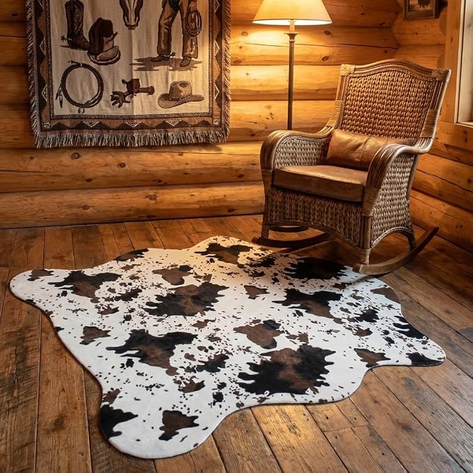 MustMat Cute Cow Print Rugs 4'7''×5'3'' Western Cowboy Decor Faux Cow Hide Rug - Image 4