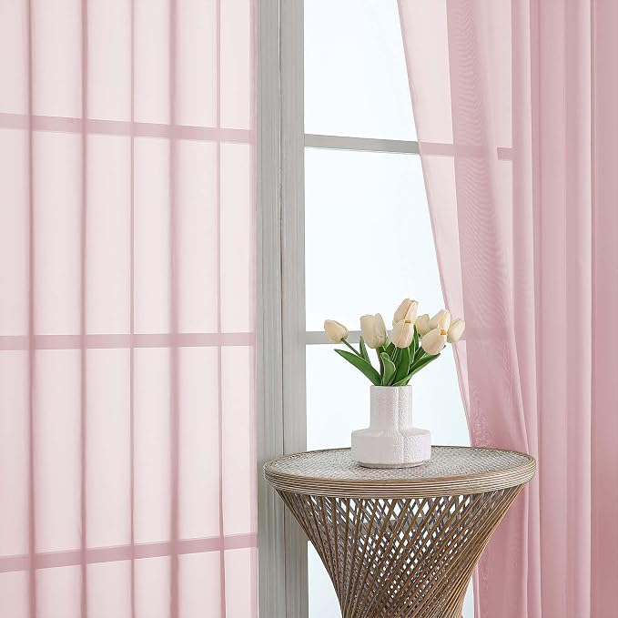 OWENIE Blush Sheer Curtains 120 Inches Long 2 Panels Set, Airy Lightweight - Image 3