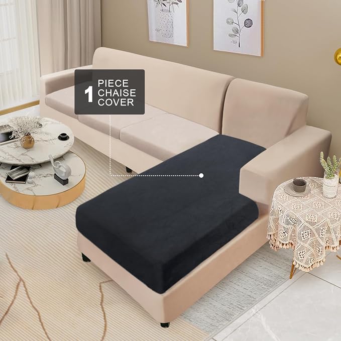 NAISI Sectional Couch Cover 1 Piece Velvet Separate Chaise Lounge Cover Soft - Image 2