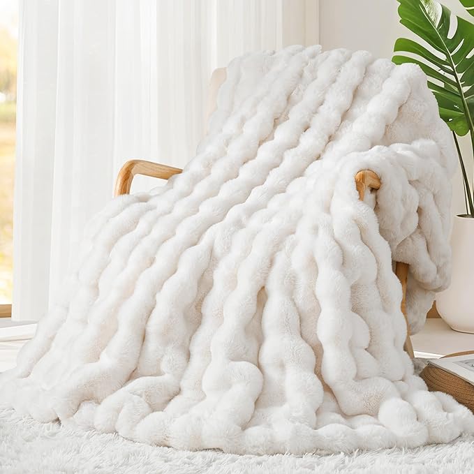 Touchat Luxury 1000GSM Faux Rabbit Fur Throw Blanket, Super Heavy Warm Cozy by TOUCHAT
