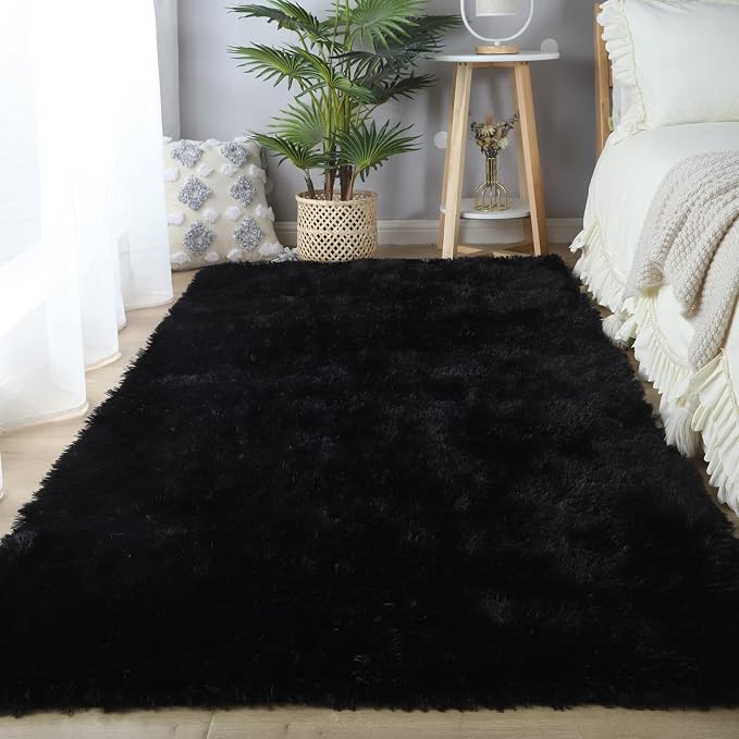 Black Area Rug for Living Room: 5x8 Black Fluffy Area Rugs for Bedroom-Shag - Image 4