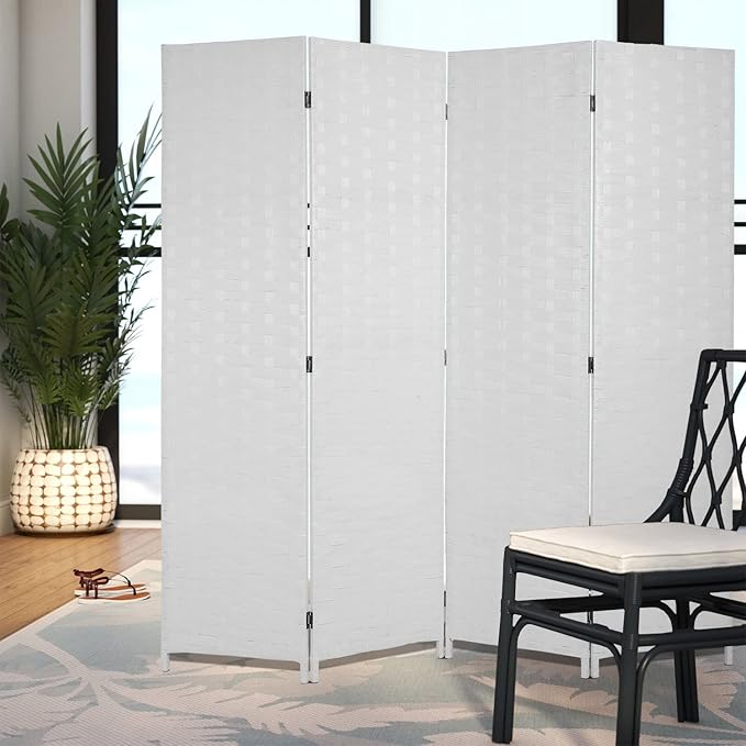 Room Divider Wood Screen Wood Mesh Woven Design Room Divider Folding Portable - Image 3