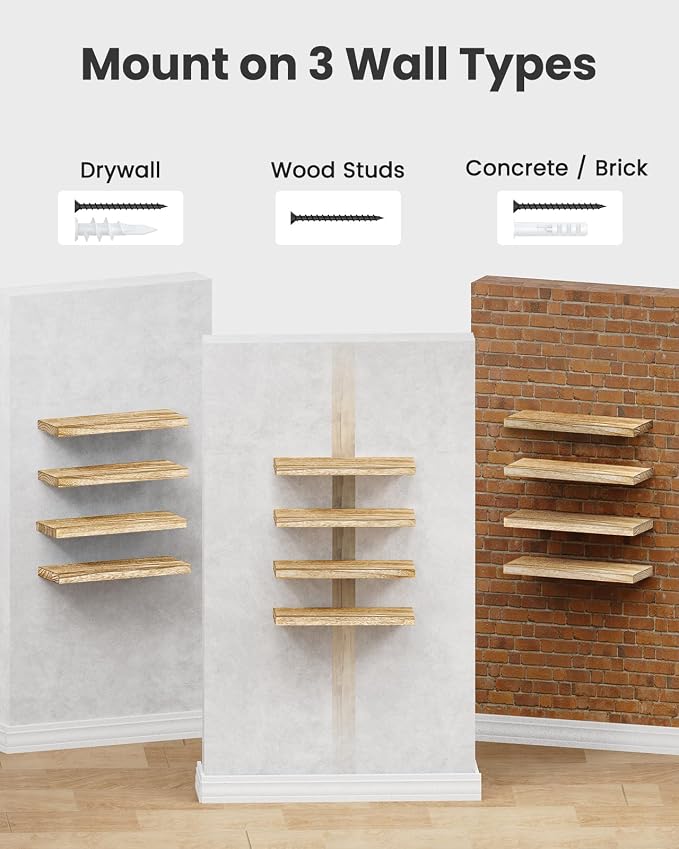 AMADA HOMEFURNISHING Floating Shelves, Paulownia Wood Wall Shelves - Image 5