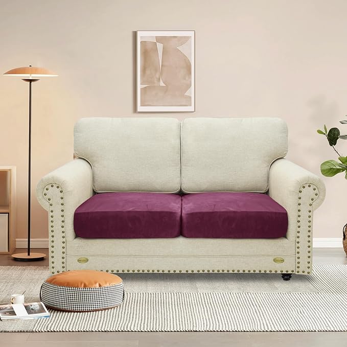 MAXIJIN Velvet Stretch Cushion Covers Couch Cushion Slipcovers Loveseat Sofa - Image 2