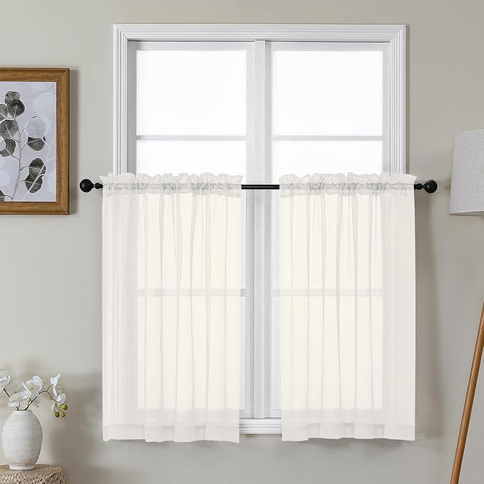 Gwine Ivory Sheer Kitchen Curtains 36 Inch Length, Light Filtering Voile Soft by Gwine