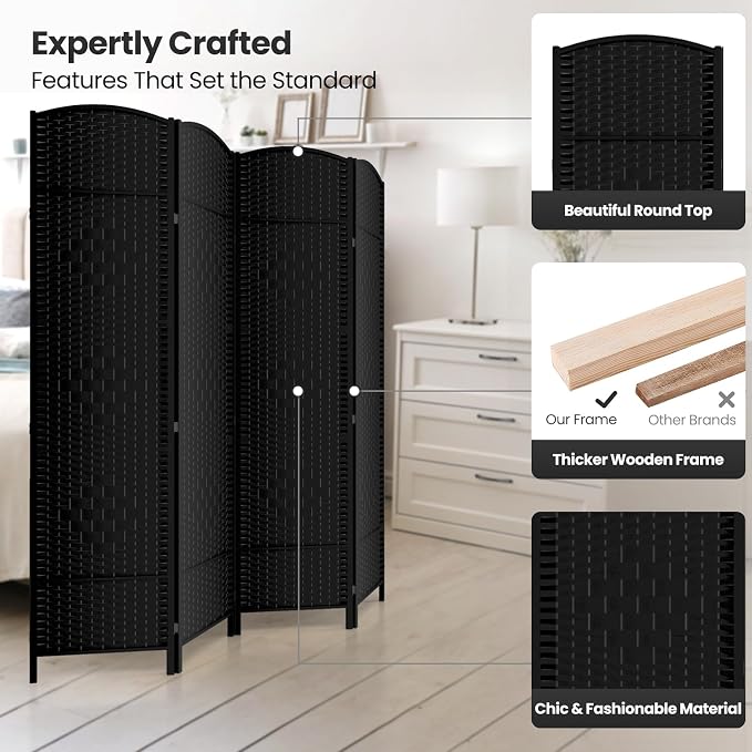 4 Panel Room Divider, 6Ft Folding Privacy Screen, Tall - Image 2
