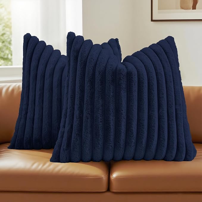 FUTEI Dark Navy Decorative Throw Pillow Covers Set of 2, 26x26 Inch Soft Fluffy by FUTEI