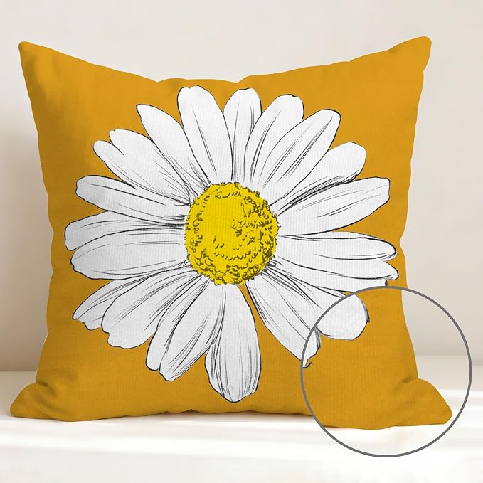 Hexagram Spring Summer Pillow Covers 18x18 Set of 4, Outdoor Floral Daisy - Image 3