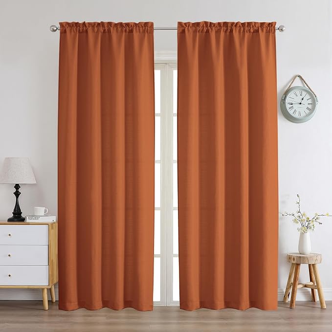 Chyhomenyc Orange Curtains 84 Inch Length 2 Panels Set, Faux Linen Textured by Chyhomenyc