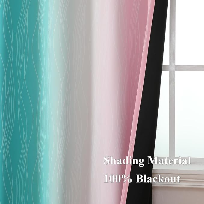 Estelar Textiler Pink and Teal Blackout Curtains - Image 5