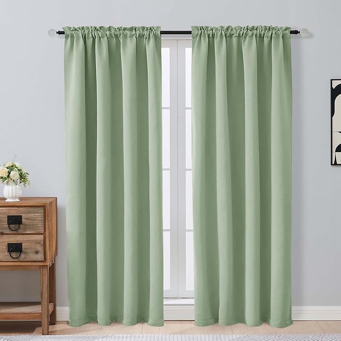 OVZME Light Green Blackout Curtains by OVZME