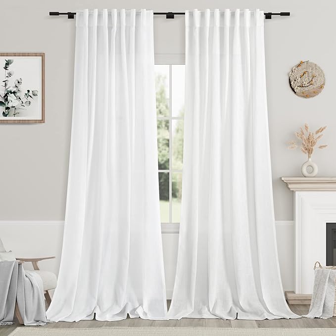 Linen White Curtains 120 inch Extra Long by Nanspring