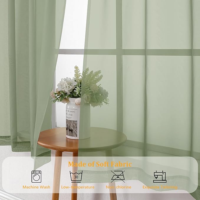 Gwine Sage Green Sheer Curtains 84 Inches Long 2 Panels Set - Image 7