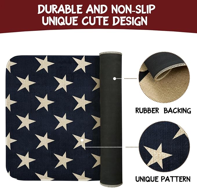 July 4th Door Mat, American Patriotic Memorial Day Blue Stars Indoor Outdoor - Image 7