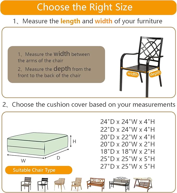 Oslimea Outdoor Cushion Cover 25x25x5 Waterproof Patio Cushion Seat Cover 4 - Image 3