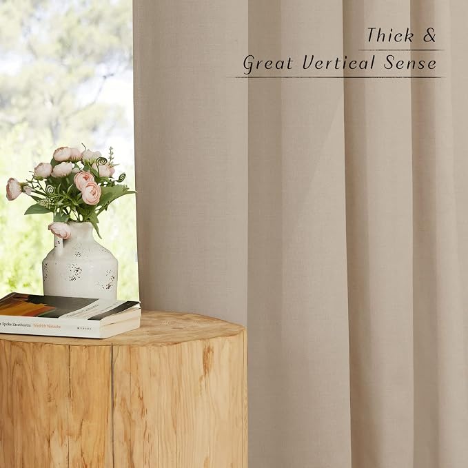 NICETOWN Flax Linen Blend Taupe Window Curtains, Grommet Vertical Drapes - Image 3