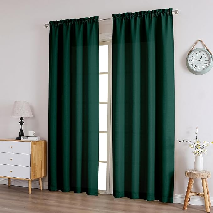 Chyhomenyc Hunter Green Curtains 78 Inch Length 2 Panels Set, Faux Linen - Image 9