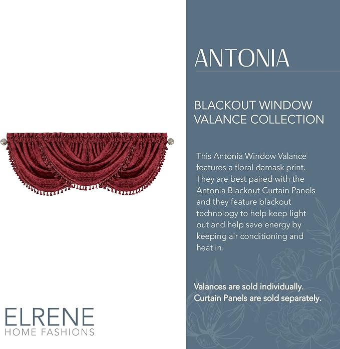 Elrene Home Fashions Antonia Floral Damask Waterfall Window Valance - Image 2