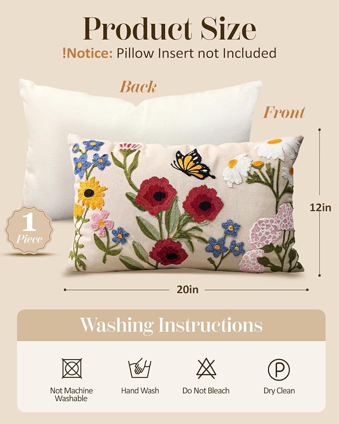 Embroidered Lumbar Pillow Cover 20x12 Inch - Image 4