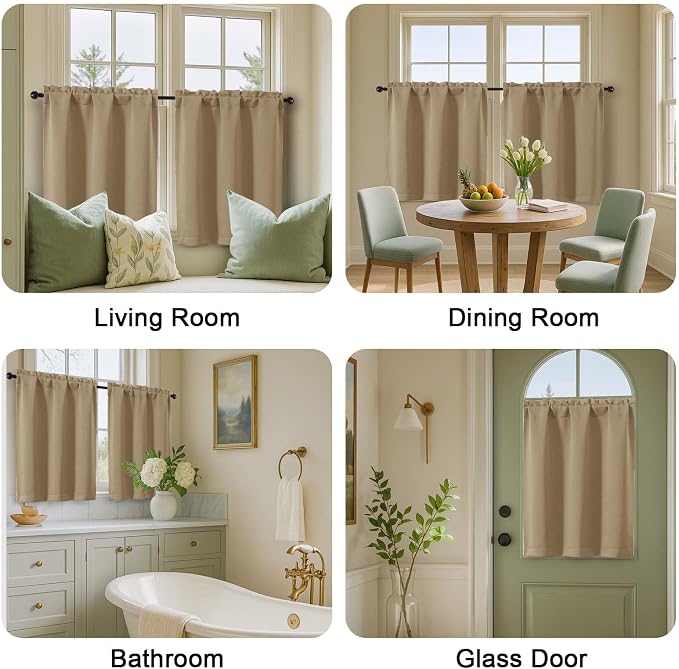 OVZME Taupe Blackout Curtains for Small Window Treatment, Light Blocking Short - Image 9