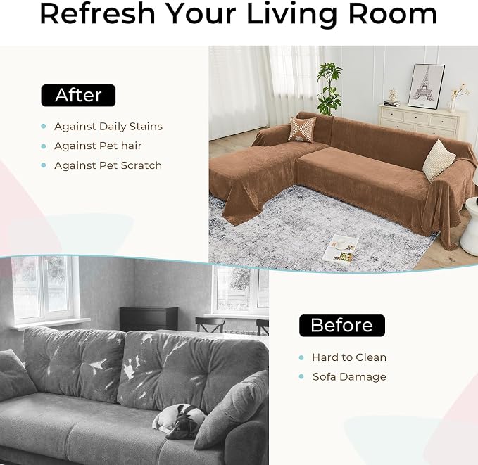 CAPALOCA Sectional Couch Covers, 2 Pieces Chenille Sofa Cover L Shaped Couch - Image 5