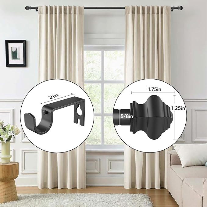 Curtain Rods for Windows 35-47 inch, 5/8 inch Matte Black Curtain Rod - Image 2