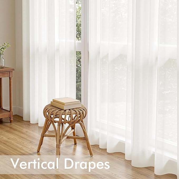 MIULEE Ivory Sheer Curtains 63 Inches Long, 4 Panels Set, Light Filtering Rod - Image 5