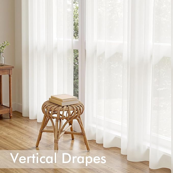 MIULEE Ivory Sheer Curtains 90 Inches Long, 4 Panels Set, Light Filtering Rod - Image 5