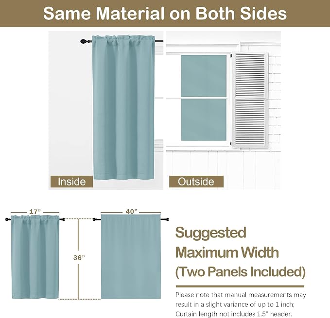OVZME Aqua Blackout Curtains for Small Window Treatment, Light Blocking Short - Image 2
