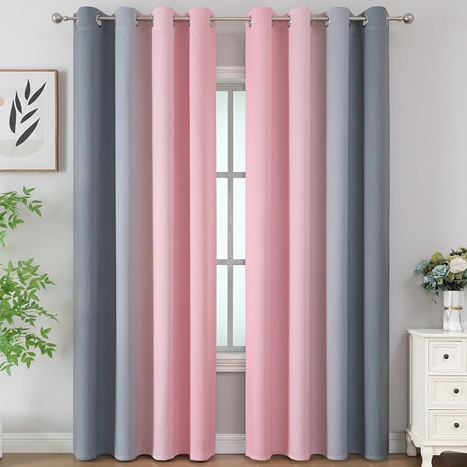 Estelar Textiler Pink and Grey Blackout Curtains 108 Inches Long, Thermal - Image 2
