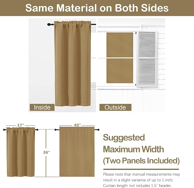 OVZME Gold Blackout Curtains for Small Window Treatment, Light Blocking Short - Image 2
