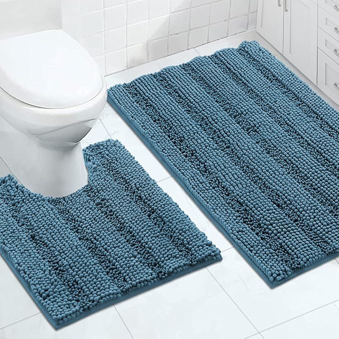 Turquoize Chenille Bathroom Rugs Set Non-Slip Bath Mats by Turquoize