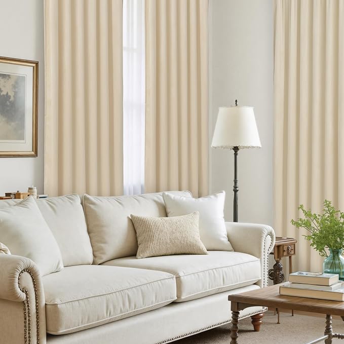 LAMIT Beige Velvet Curtains 102 Inch - Image 4