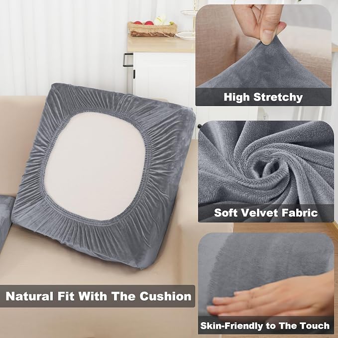 NAISI Couch Cushion Covers 3 Pieces Velvet Stretch Sofa Seat Covers or Backrest - Image 5