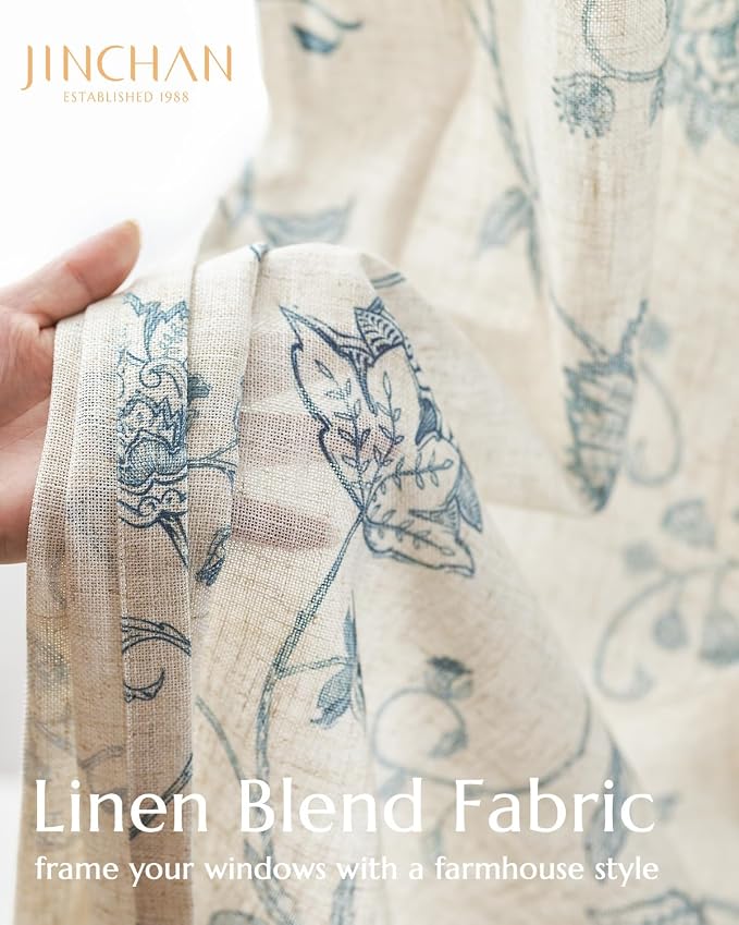 jinchan Linen Curtains Floral Curtain 84 Inch Length - Image 3