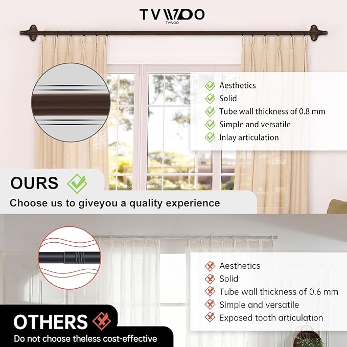 TVWOO Bronze Wrap Around Curtain Rods 2 Pack:Small Blackout Adjustable Window - Image 2