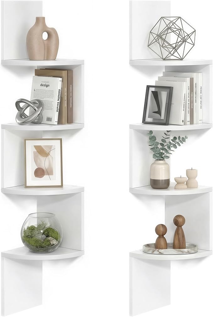 VASAGLE Set of 2, Corner Shelves Wall Mount, 4-Tier Floating Corner Bookshelves by VASAGLEbySONGMICSHOME