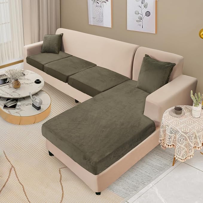 Sectional Couch Cover 4 Pieces Velvet Separate Couch Cushion Covers L Shape - Image 2