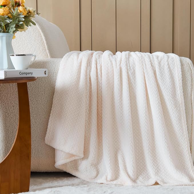 NEWCOSPLAY Super Soft King Blanket Ivory Premium Silky Flannel Fleece Leaves - Image 8