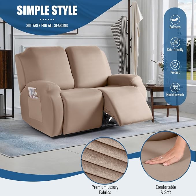 TAOCOCO Recliner Loveseat Slipcover, 2 Pieces Polyester Fabric Stretch Sofa - Image 3