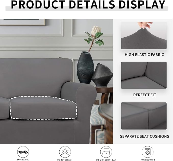 Easy-Going Oversized 3 Pieces Stretch Fleece Soft Loveseat Couch Cover - Image 6