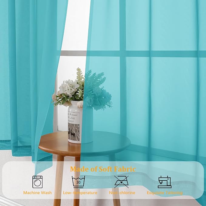 Gwine Turquoise Sheer Curtains 63 Inch Length - Image 7