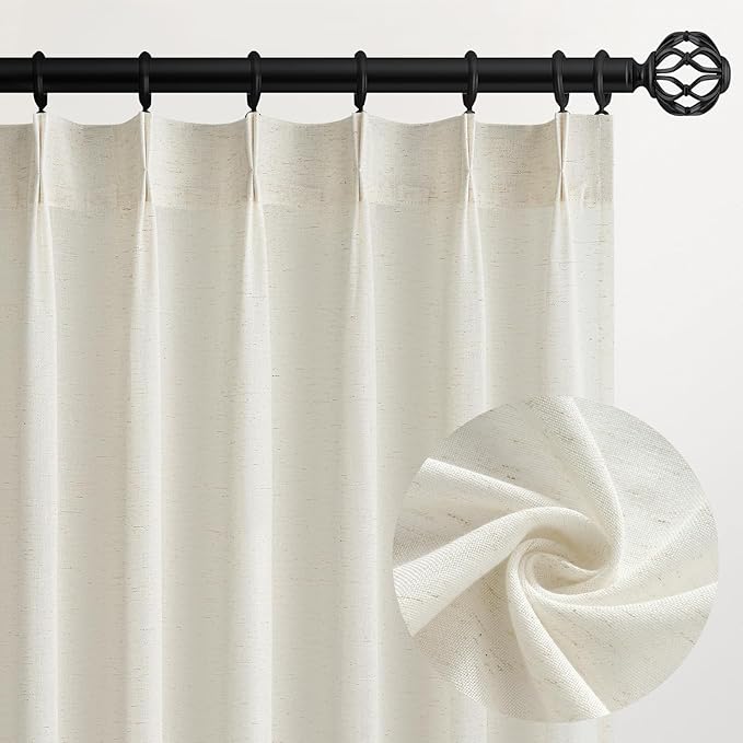 Topfinel 94 Inch Length Pinch Pleat Linen Curtains Drapes 2 Panels Set by Topfinel